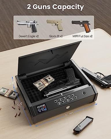 MOLICAR Gun Safe, Biometric Gun Safes for Handgun with LCD of Temp Humidity Battery, USB-C Port, Fingerprint Quick Access Pistol Safe for Home Bedside Nightstand Car - Image 7
