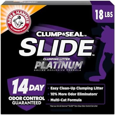 ARM & HAMMER Clump & Seal SLIDE Platinum Multi-Cat Clumping Cat Litter, 14-Day Odor Control, EZ Clean Technology, 18 lbs – No Scrubbing, Powerful Odor Eliminator - Image 3