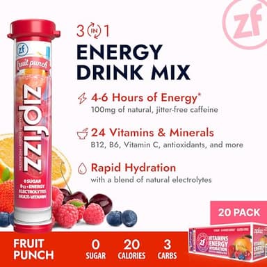 Zipfizz Daily Energy Drink Powder, Fruit Punch, 20 Pack 3-in-1 Sustained Energy, Rapid Hydration, and Essential Vitamins Sugar-Free Electrolyte Powder Contains Vitamin B-12 & Antioxidants - Image 2