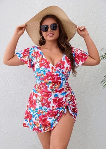 Eagerbuy Women's One Piece Swimdress Swimsuits for Women Tummy Control Swim Dresses Skirt Ruffled Bathing Suit - Image 5