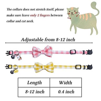 STMK 2 Pack Easter Plaid Cat Collars with Bow Tie Bell, Breakaway Adjustable Cat Kitten Plaid Collars with Bowtie Bell Bunny Chick for Cats Kittens (Pink & Yellow) - Image 4