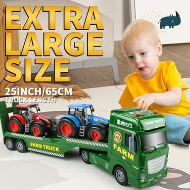 Dwi Dowellin Large Flatbed Semi Truck Toy for Kids,Includes Farm Vehicles,Car Toy Birthday Gift for 2 3 4 5 Years Old Boys and Girls - Image 3