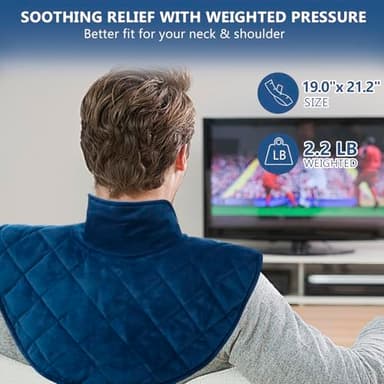 Heating Pad for Neck and Shoulders and Back, Weighted Heating Pads for Back Pain Relief, 2.2lb Large Electric Heat Pad, 6 Heat Settings, 5 Auto-Off, Birthday Christmas Gifts for Women Mom Men Dad Blue - Image 2