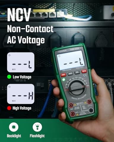 TESMEN TMM-569A Digital Multimeter, TRMS 4000 Counts Ohmmeter, Auto-Ranging Voltage Tester with NCV, Voltage & Current, Resistance, Continuity, Diode, Capacitance, Phase, Temperature, Live Wire -Green - Image 5