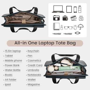 Laptop Bag for Women Leather Laptop Tote Bag Large Computer Bag Waterproof Business Office Work Bag - Image 2