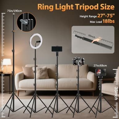 22'' Ring Light with 75'' Tripod Stand, LED Display/2 USB Ports/6500K Dimmable Ring Light for ipad Phone Holder for Tattoo Lash Live Makeup Video Recording TikTok Barber Stylist Photography - Image 5