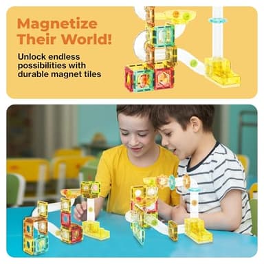 PicassoTiles 100pc Magnetic Marble Run Travel Size Tile Blocks Construction Kids Toy Set On The Go Mini Magnet Tiles Marbles Playset for Race Track Building Block STEM Learning Kit Boy Girl 3+ PTMG100 - Image 7