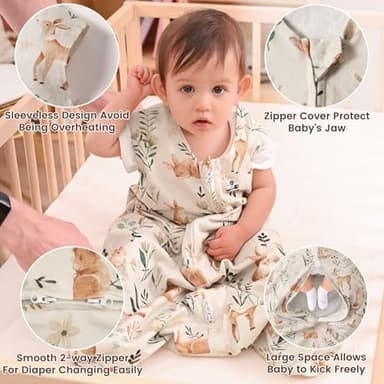 PHF Soft Baby Sleep Sack 6-12 Months 100% Organic Cotton Wearable Blanket, 2-Way Zipper 0.5 TOG Toddler Sleeping Sack 3 Pack, Comfy Sleep Bag for Baby Boys Girls, Woodland (Medium) - Image 5