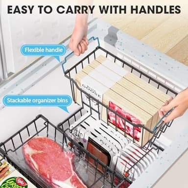 SUNALLY Freezer Organizer Bins, 4 Pack Stackable Chest Freezer Organizer for 5-7 Cu.FT Deep Freezer Sort Frozen Meats and Food, Freezer Storage Baskets with Handles Easy Reach from Bottom, Black - Image 4