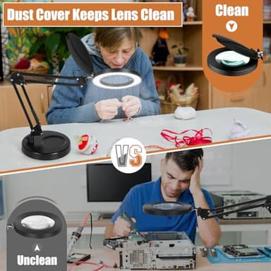 Veemagni 10X Magnifying Glass with Light and Stand, 2-in-1 LED Magnifying Desk Lamp with Clamp & Lens Cover, 3 Color Modes Stepless Dimmable Hands Free Lighted Magnifier for Crafts Reading Painting - Image 4