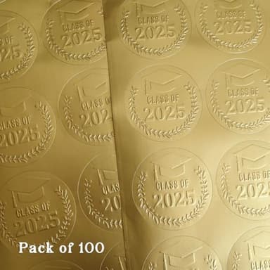 100 x Class of 2025 Stickers, Graduation Favor Gold Foil Stickers, 2025 Graduation Stickers, Senior Stickers, Graduation Announcement, Grad Party Envelope Seals, Embossed Sticker (Gold) - Image 6