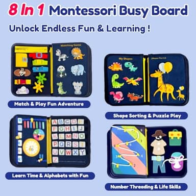 Qizfun Busy Board Book Montessori Toys for 1 2 3 4 Year Old, Boy Birthday Gifts, Educational Sensory Learning Toys for Toddlers 1-3, Car Airplane Travel Activities for Kids Ages 2-4 Year Old - Image 3