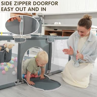 XNWQL Baby Playpen, 79"x71" Indoor ＆ Outdoor Playpen with Breathable Play Pen with Ocean Balls Hanging Pocket Basketball Hoop and Football Goal - Image 4