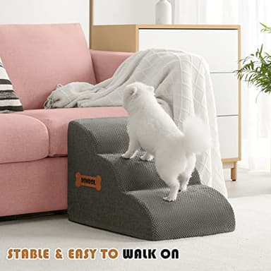 Romrol Dog Stairs Ramp for Beds Couches, 15.7” H 33D Extra Wide Pet Steps with Durable Non-Slip Waterproof Fabric Cover, Dog Slope Stairs for Small Dogs and Cats or Pets Friendly, 3-Tiers, Grey - Image 6