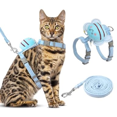 Cat Harness and Leash Set for Walking Escape Proof Adjustable Step Vest Harnesses for Small Cats and Dogs All Weather Lightweight Easy Control Soft Jacket for Kitten Outdoor Walking(Blue, S) - Image 1
