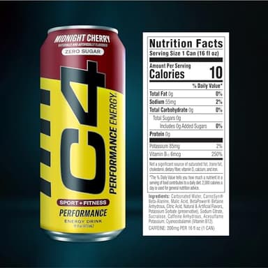 C4 Energy Carbonated Zero Sugar Energy Drink, Pre Workout Drink + Beta Alanine, Midnight Cherry, 16 Fl Oz (Pack of 12) - Image 2