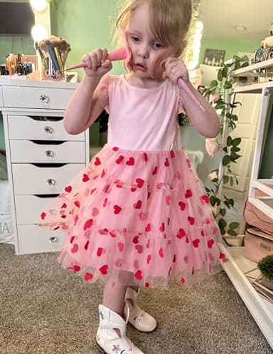 Arshiner Toddler Tulle Dress Little Girls Pink Heart Tutu Dresses Ruffle Tiered Swing Twirly Summer Sundress Size 6 - Image 6