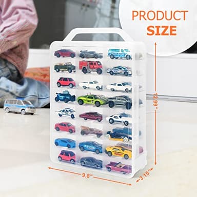 KISLANE Double Sided Storage Case for 48 Toy Cars, Matchbox Cars, Portable Transparent Storage Case with 48 Compartments, Case Only (Transparent)… - Image 3