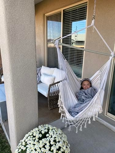 MIZTLI Hammock Chair Hanging Chair Swing Chair XXL Large Macrame Swing Indoor Hammock for Bedroom - Max 500 Lbs - 2 Cushions & All Hanging Kit Included - Image 3