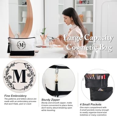 BeeGreen Women-Tote-Bag-Friend-Personalized-Gifts-Bag with 13oz Canvas & Embroidery Zipper, Unique Birthday Gifts for Mother Teacher Coworker Sister Initial Bag for Hostess S, Large - Image 3