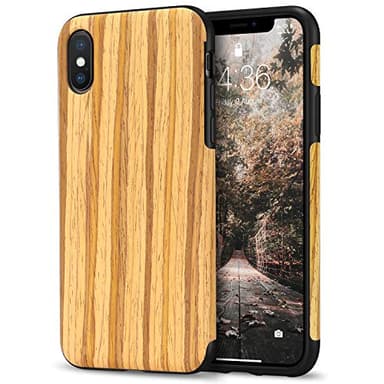 Tasikar Compatible with iPhone Xs & iPhone X Slim Case, Wood Grain Design, Easy Grip, Wireless Charging Compatible, Teak - Image 1