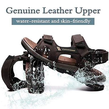 visionreast Mens Open Toe Leather Sandals Outdoor Hiking Non Slip Sandals Air Cushion Soprt Casual Beach Sandals - Image 2