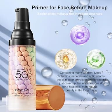 3 In 1Primer for Face Before Makeup,Sunscreen Isolation Cream, SPF 50, One Step Color Corrector Face Primer, Blurs Imperfections Oil Control & Moisturizing Skin Tone Correcting,Radiance Skin - Image 6