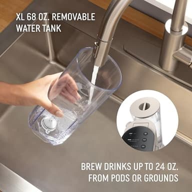 Ninja Pod & Grounds | Coffee Maker | XL Single-Serve | K-Cup Pod Compatible | Brews Grounds | Compact Design | Built-In Milk Frother | 68-oz. Reservoir, 6-oz. Cup to 24-oz. Mug Sizes | Stone |PB055AST - Image 6