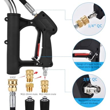 ExtraFein 24FT Telescoping Pressure Washer Extension Wand, Aluminum Power Washer Extension Wand, Solar Panel Cleaner Pole with Brush Head, 7 Nozzle Tips, 3 Adapters, Support Belt - Image 5