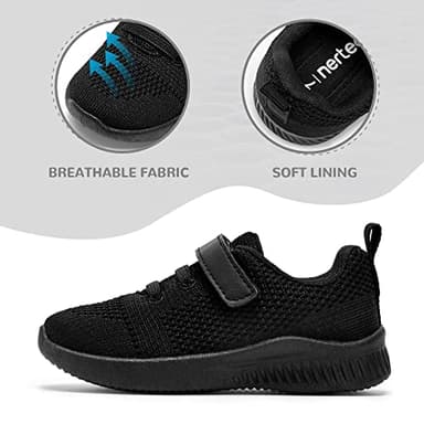 nerteo Toddler Sneakers Boys Girls Kids Running School Uniform Shoes | Breathable, Lightweight. Machin Washable All Black 13 M US Little Kid - Image 3