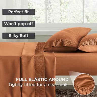 Bedsure Queen Sheet Set - 4 Pieces Soft Queen Size Sheets - Breathable & Cooling - Hotel Luxury - Easy Care Polyester Microfiber Bedding for Women, Men, Terracotta - Image 6