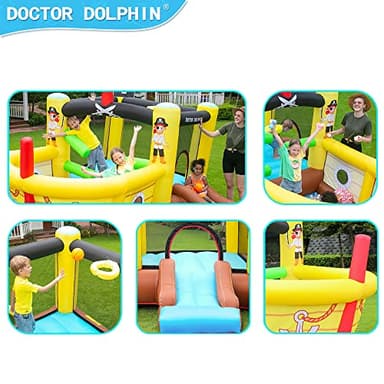 Doctor Dolphin Bounce House Inflatable Slide with Obstacles - Blower - Pirate Ship Theme - Ball Pit - Basketball Hoop, Inflatable Bouncers for Toddlers Kids Outdoor or Indoor, Wet and Dry - Image 3
