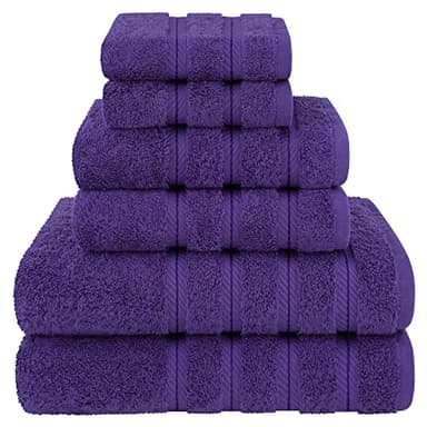 American Soft Linen Luxury 6 Piece Towel Set, 2 Bath Towels 2 Hand Towel 2 Washcloths, 600 GSM 100% Cotton Turkish Towels for Bathroom, Purple Towel Sets - Image 1