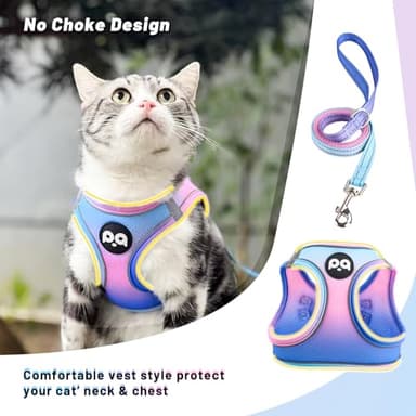 QQPETS Cat Harness and Leash Set for Walking Escape Proof, Safe Adjustable Kitten Vest with Reflective Strips, Easy Control Soft Mesh Lightweight Jacket (Blue-Pink Gradient, S(Chest 15”-15.7”)) - Image 2