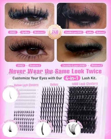 Wispy Lash Clusters with Spikes Volume Eyelash Clusters with 2 Styles Bottom Lashes 100D Mink Cluster Eyelash Extensions 380PCS Spiky Individual Lashes with Bottom Lash Clusters by Boahankuke - Image 2