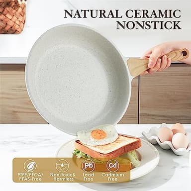 SENSARTE Nonstick Ceramic Frying Pan Skillet, 12.5 Inch Omelet Pan, Healthy Non Toxic Chef Pan, Induction Compatible Egg Pan with Heat Resistant Handle, PFAS-Free, White - Image 2