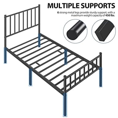 Yaheetech Twin Bed Frame Metal Platform Bed Frame Mattress Foundation with Spindle Headboard & Footboard/No Box Spring Needed/14 Inch Underbed Storage/Firm Support & Easy Set up Structure, Black - Image 9
