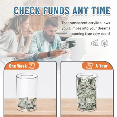 hizgo Adults Piggy Bank, Clear Piggy Bank for Adults/Kids Must Break to Open, Unopenable Acrylic Savings jar, Size 8" H x 5" Diameter(Medium) - Image 3