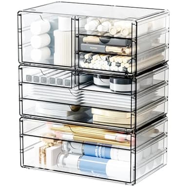 Yieach 3Pack Clear Drawer Organizers Stackable,Acrylic Storage Drawers With 10 Drawers,Multipurpose Office Supply Organizer and Makeup Organizer for Beauty,Craft,Pen,Medical,Stationary Desk Organizers - Image 8