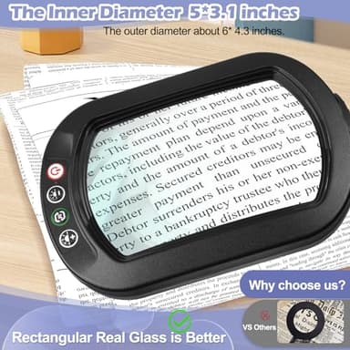 Drdefi 10X Square Magnifying Glass with Light and Stand, Real Glass LED Lighted Magnifier, 5 Color Modes Stepless Dimmable, Hands-Free Mag Desk Lamp with Clamp for Reading Craft Hobby Close Work - Image 3
