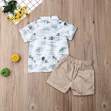 VISGOGO Toddler Baby Boy Flamingo Short Sleeve Button Down Shirt & Casual Shorts Set Summer Outfits 1-6 Years Clothes - Image 3