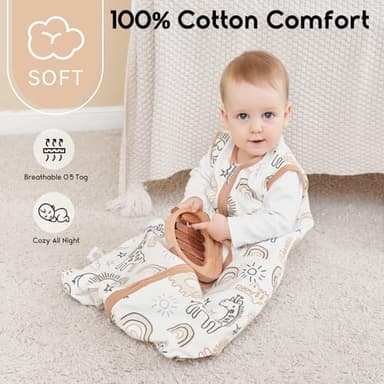 Yoofoss Baby Sleep Sack 6-12 Months 0.5 Tog Wearable Blanket for Baby, 3 Pack 100% Organic Cotton Infant Toddler Sleeping Sack 2-Way Zipper Lightweight Sleep Sack - Image 2