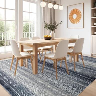 Nakagishi Area Rugs 9x12 Living Room Rug: Washable Boho Large Neutral Modern Soft Stain Resistant Indoor Floor Non-Slip Moroccan Accent Carpet for Bedroom Nursery Kid Playroom Office Dining Room- Blue - Image 7