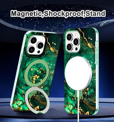 Lamcase for iPhone 13 Pro Case with Magnetic Invisible Ring Stand [Compatible with MagSafe], Full Body Rugged Slim Women Men Girl Shockproof Marble Pattern Design Case, Deep Green - Image 7