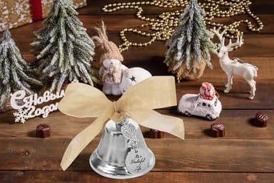 Sliver Christmas Hanging Ornament with Bowknot Ribbon - Xmas Angel Wing Tree Bells for New Year Party Supplies - Image 4