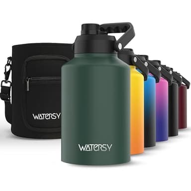 WATERSY 1 Gallon Water Bottle Insulated(Cold for 48 Hrs),BPA Free&Leak Proof,128oz Stainless Steel Water Jug,Big thermo,Large Water Bottle with Handle for Gym,Hiking,Camping&Travel,Dark Green - Image 1