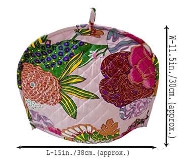 Tea Cozy for Teapot -Vintage Peach Floral Printed Insulated 100% Cotton Handmade Dust Cover for Teapot Features an Indian Mandala Designs in England and fits 1 to 6 Cup Kettle Cover - Image 3