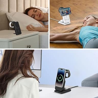 DDUAN Foldable Wireless Charging Station: 3-in-1 Charger Stand with 5000mAh Portable Power Bank for iPhone 16/15/14/13/12 - Removable Battery Pack for Apple Watch (Black) - Image 8