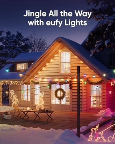 eufy Outdoor String Lights E10, 96ft with 30 Smart RGBWW LED Bulbs, Endless AI Light Themes for Christmas Decorations, IP65 Waterproof for Patio, Fence, Balcony, Link with Cameras, Voice & App Control - Image 2