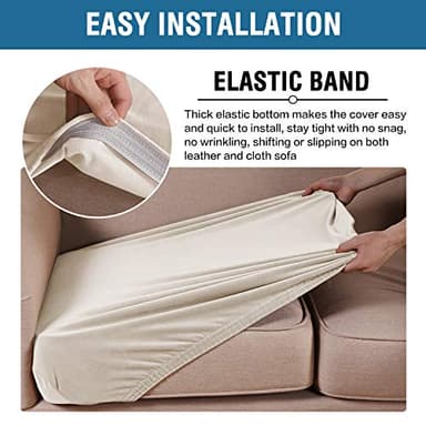H.VERSAILTEX Velvet Stretch Couch Cushion Cover Plush Cushion Slipcover for Chair Loveseat Sofa Cushion Furniture Protector Seat Cushion Sofa Cover (3 Piece XL Sofa Cushion Covers, Ivory) - Image 4